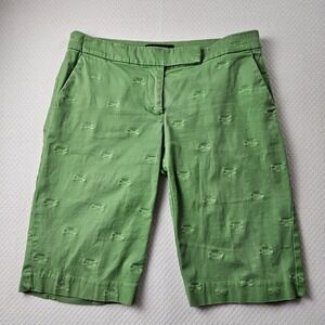 Talbots Green Dragonfly Embroidered Bermuda Shorts Womens 2 Cotton Stretch Twill